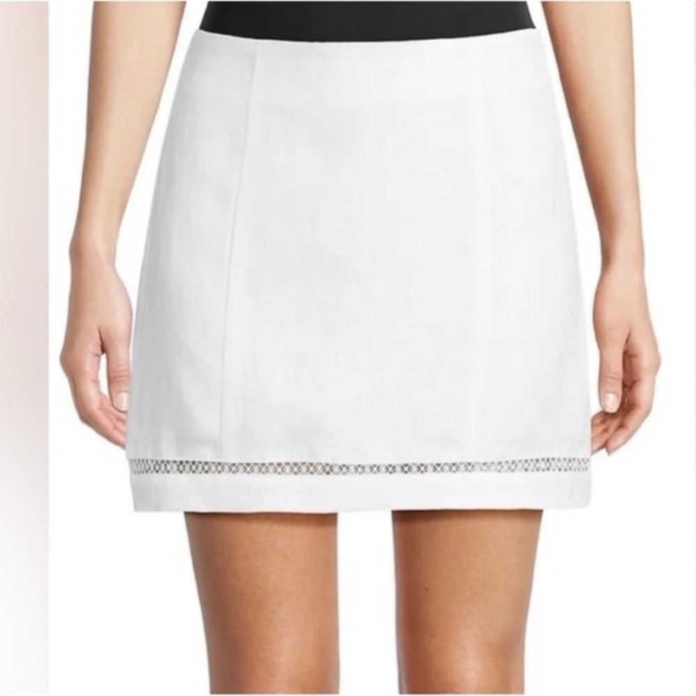 STAUD White Mini Skirt with Laser-Cut Hem